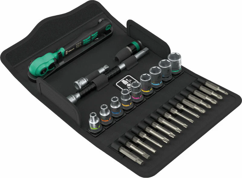 Wera 8100 SA 14 Zyklop Comfort-spärrhandtagssats, omkopplingsspak, 1/4"-fattning, metriska mått 28-delar