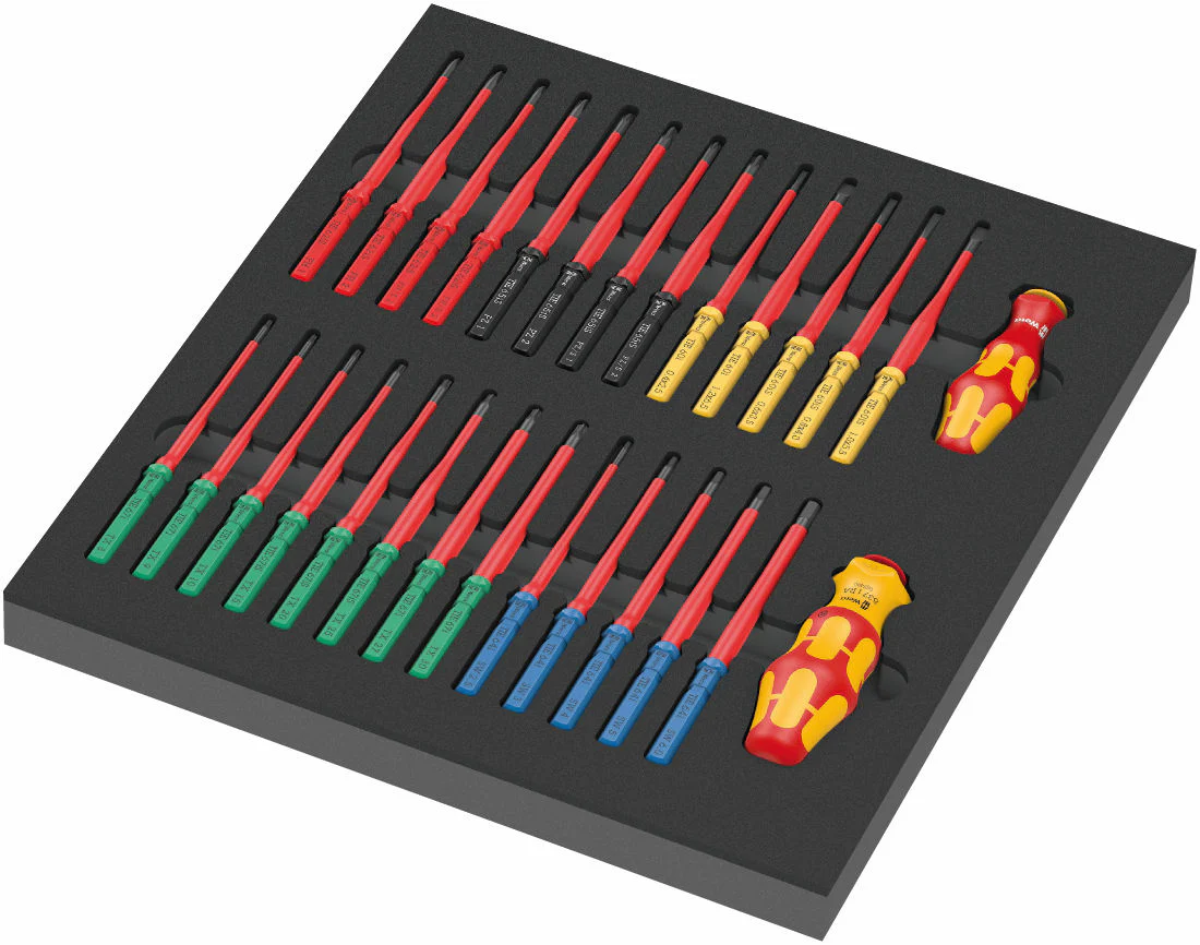 9751 Skumgummiinsats Kraftform Kompakt VDE sats 1, 28 delar till Wera 9700 Tool Rebel-verktstadsvagn