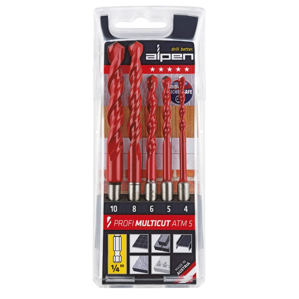 Alpen PROFI MULTICUT ATM5, Kassett med 5 olika borrar, Ø 4-10mm, 1/4 tums sexkants skaft - Bild 2
