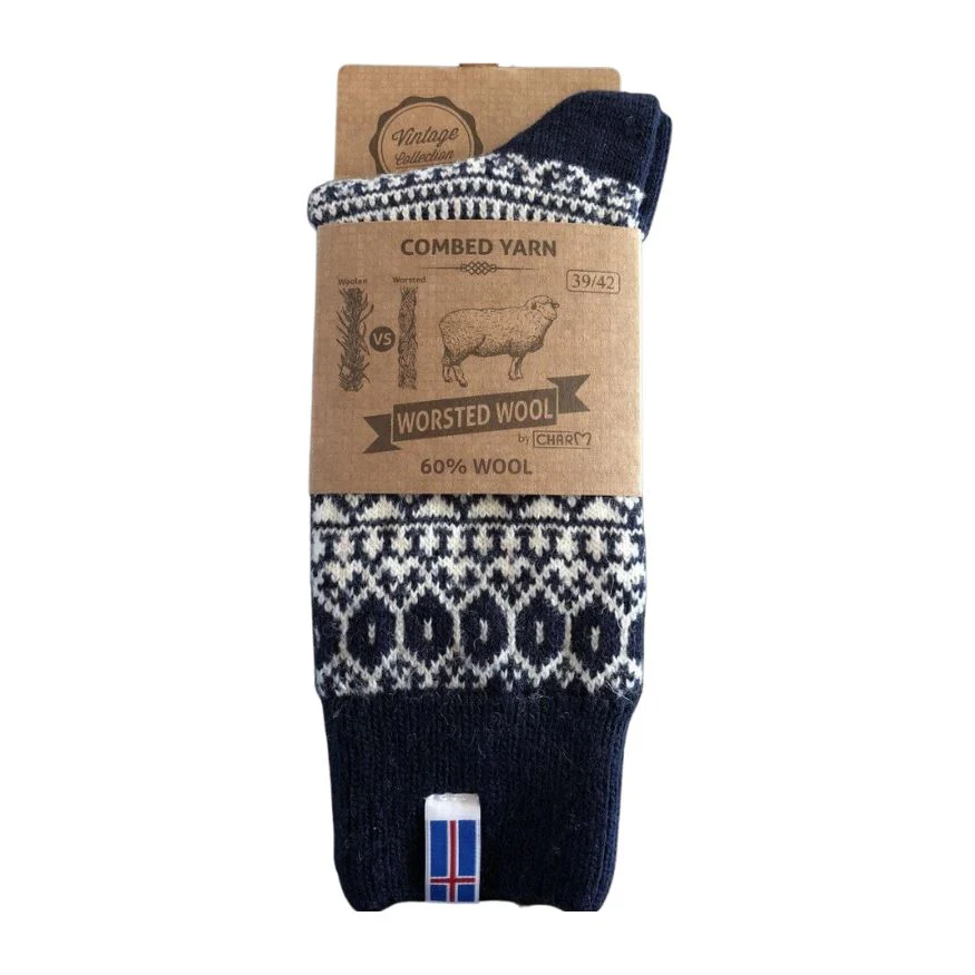 Wool Wear ullsockor 60% - kamgarnsull - Isländsk flaggan/blå - 1par - Bild 2